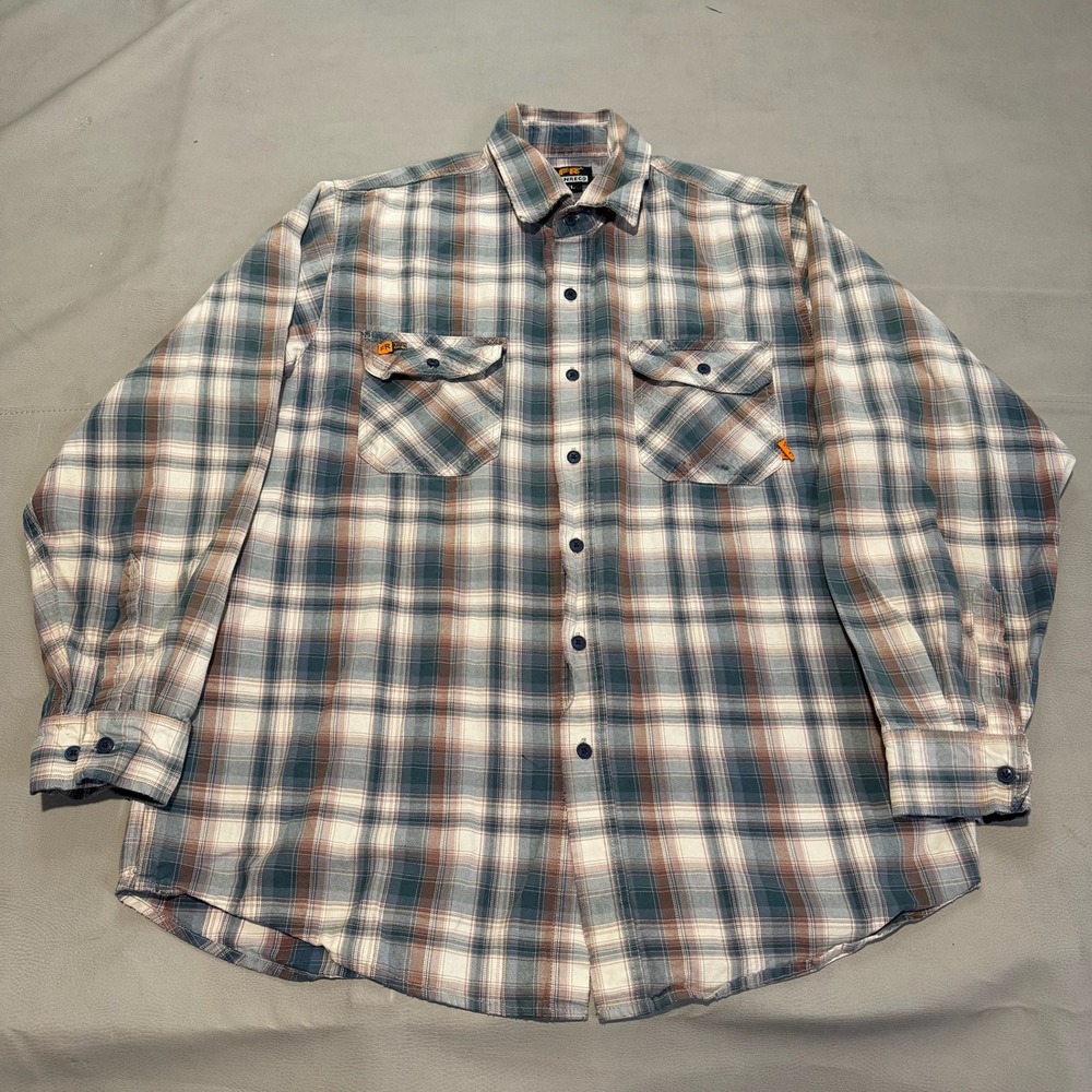 Konreco FR Flame Fire Resistant Plaid Shirt Men XL Blue Check NFPA 2112-7296